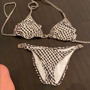 Bebe Vintage Black Gingham Ruffle Bikini Set